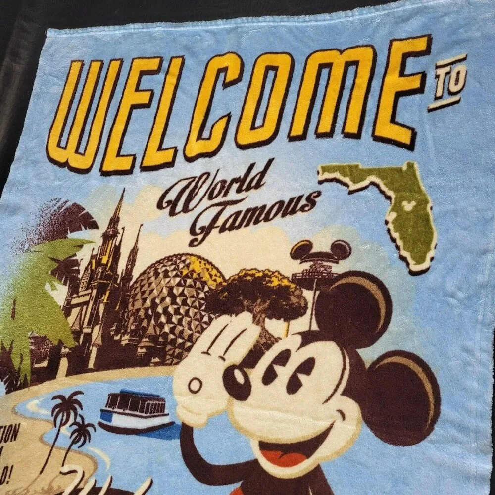 Disney World Resort Mickey Fleece Throw Blanket Lake Buena Vista‎ FL 39 x 62 Vtg